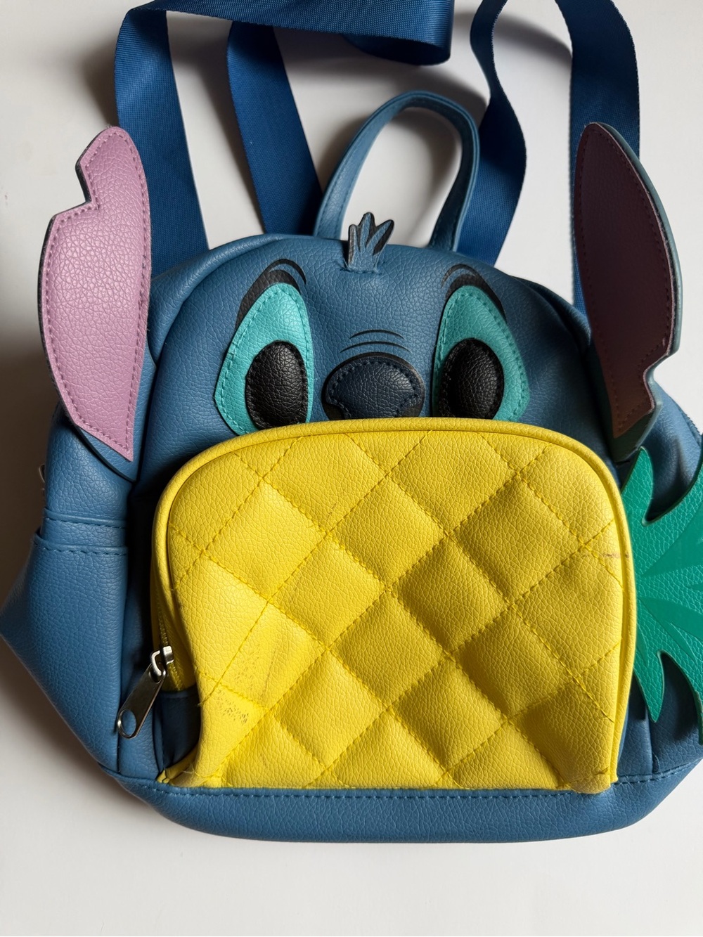 Disney Lilo & Stitch Mini Backpack Pineapple Faux Leather Stitch Face 10x9”
